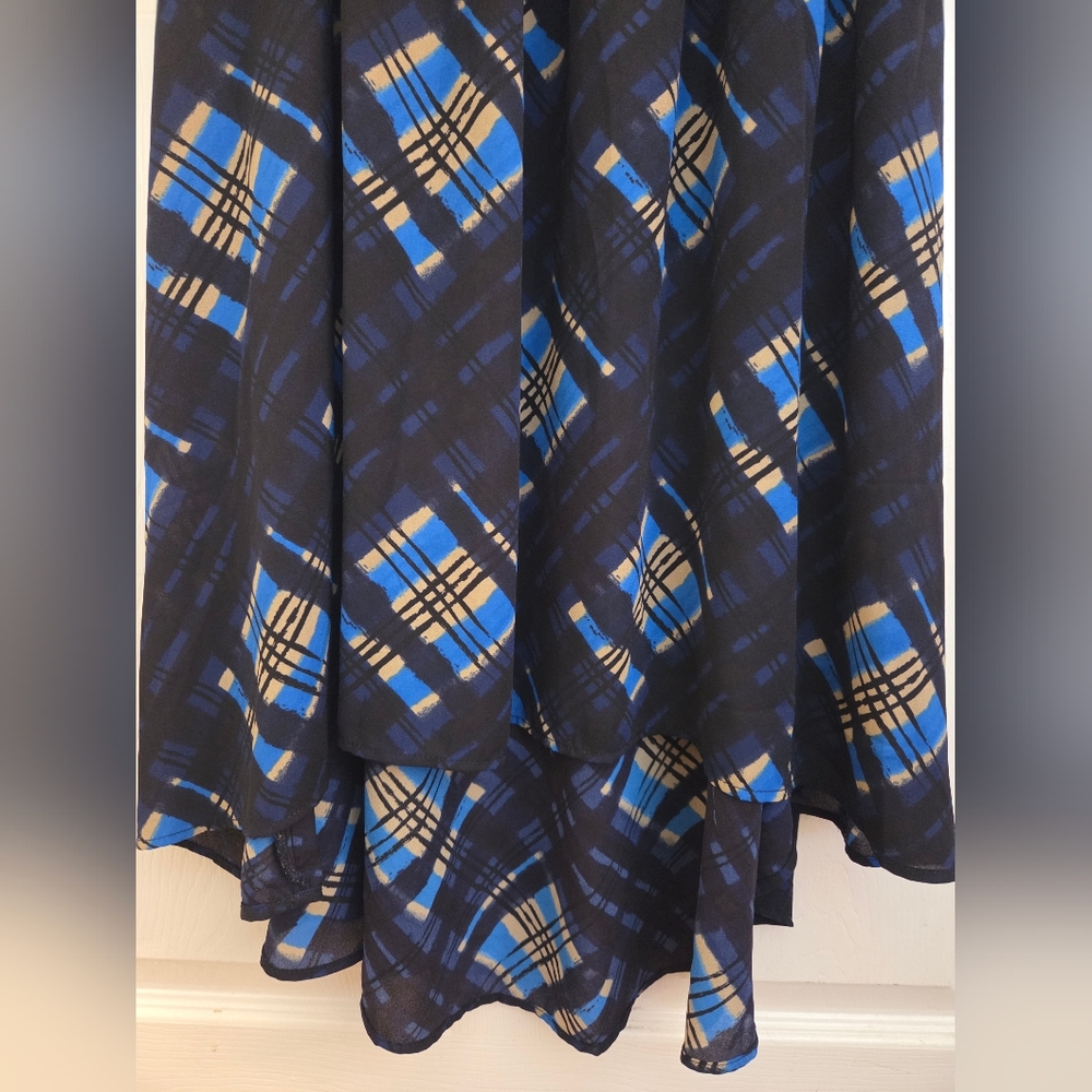 Nanette Lepore High Neck Smocked Scrunch Marina Patchwork Plaid Midi - Picture 6 of 10